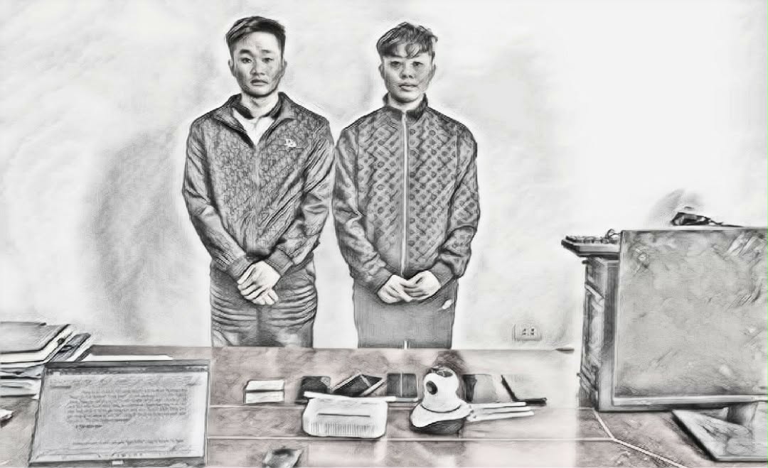 Thắng và Thế tại cơ quan công an - Ảnh công an cung cấp