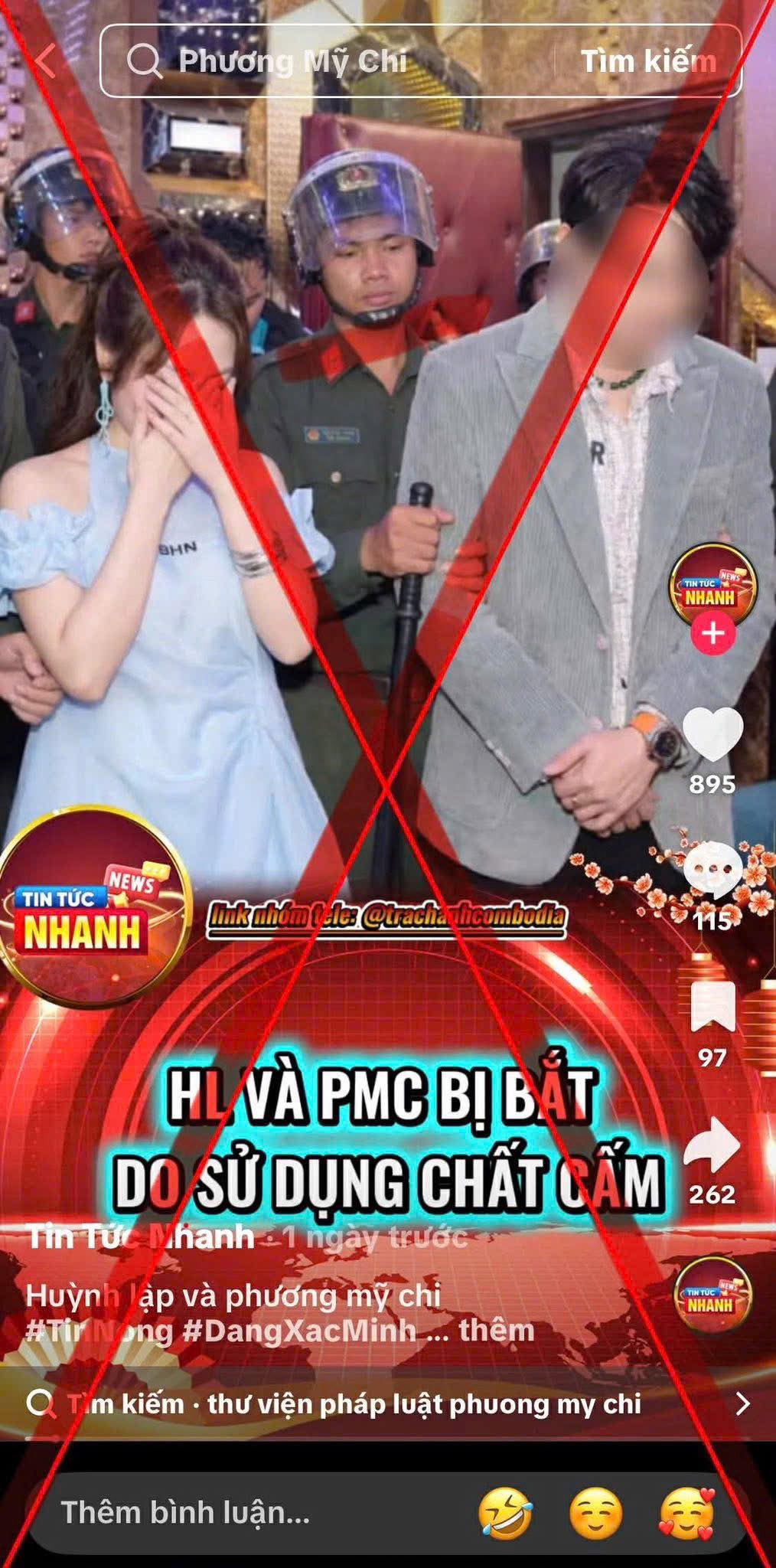Hình ảnh giả mạo thông tin Phương Mỹ Chi và Huỳnh lập bị bắt vì sử dụng chất cấm tràn lan trên mạng xã hội - Ảnh: FB Huỳnh Lập