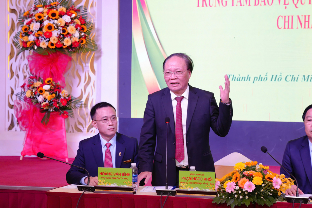 Ông Phạm Ngọc Khôi - Phó Chủ tịch Hội Nhạc sĩ Việt Nam bày tỏ kỳ vọng Trung tâm Bảo vệ quyền tác giả âm nhạc Việt Nam sẽ đạt mốc thu 500 tỷ đồng trong năm 2026 - Ảnh: Trần Lệ Chiến