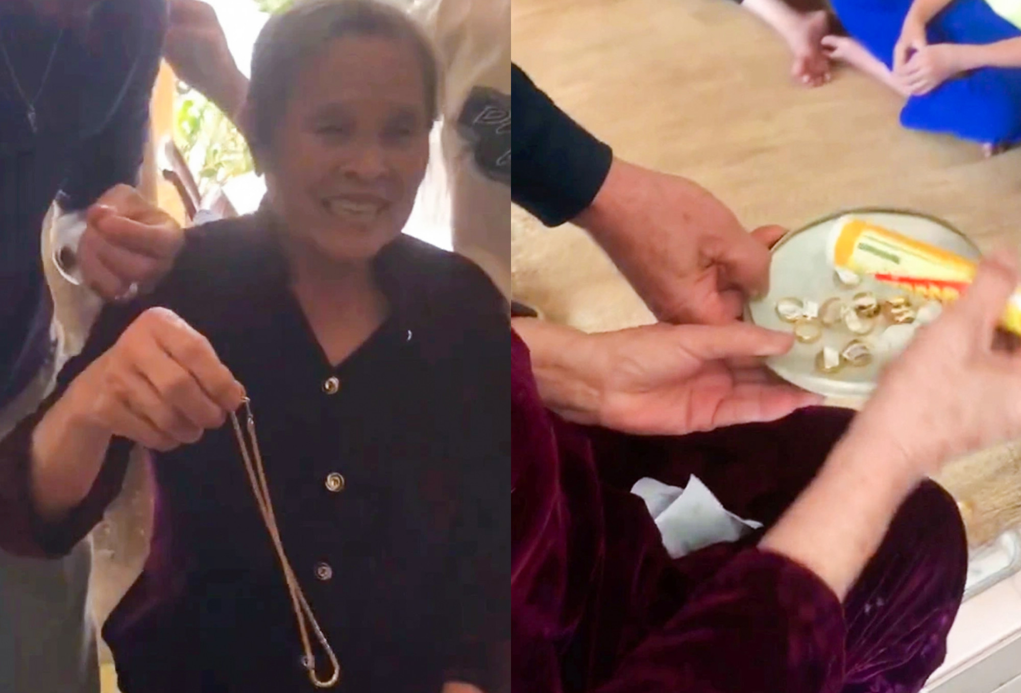 Cụ Dục lấy vàng tích cóp chia cho các cháu trong ngày giỗ của chồng - Ảnh cắt từ clip