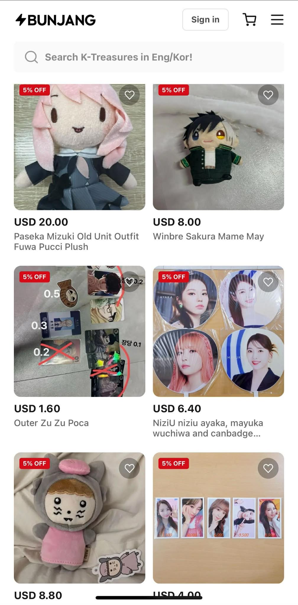 Các sản phẩm được rao bán trên Bunjang Global. Ảnh: Chụp màn hình