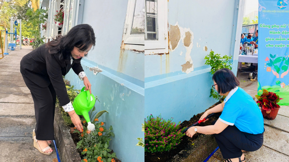 Các đại biểu trồng hoa làm đẹp thêm 