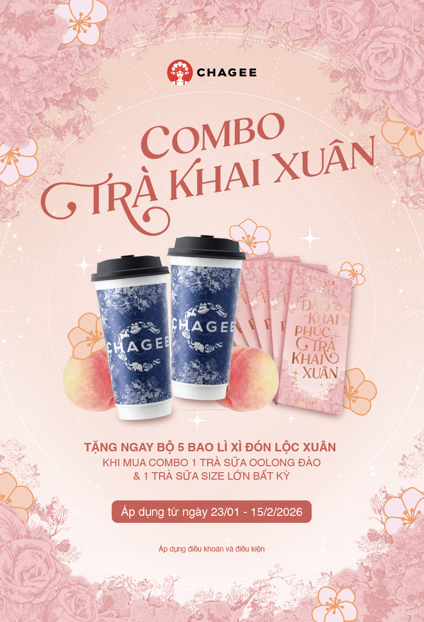 Khách hàng được tặng phong bao lì xì Hồng Đào Khai Phúc khi mua combo tại CHAGEE Việt Nam