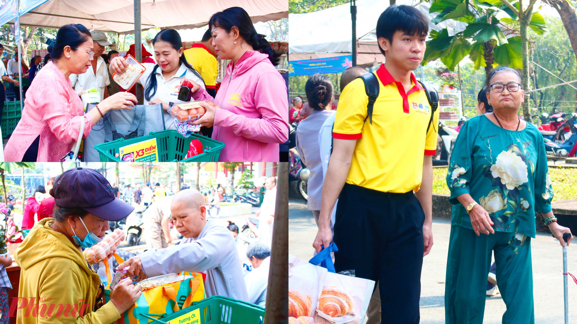 Lãnh đạo địa phương, các ni sư, chiến sĩ xuân tình nguyện cùng hỗ trợ người dân 