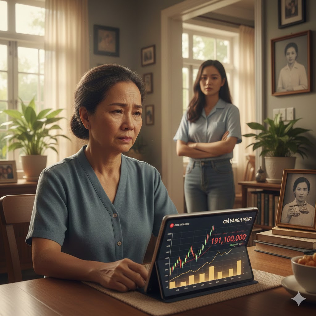 Mẹ Hiền thường xuyên cập nhật giá vàng qua internet - Ảnh AI