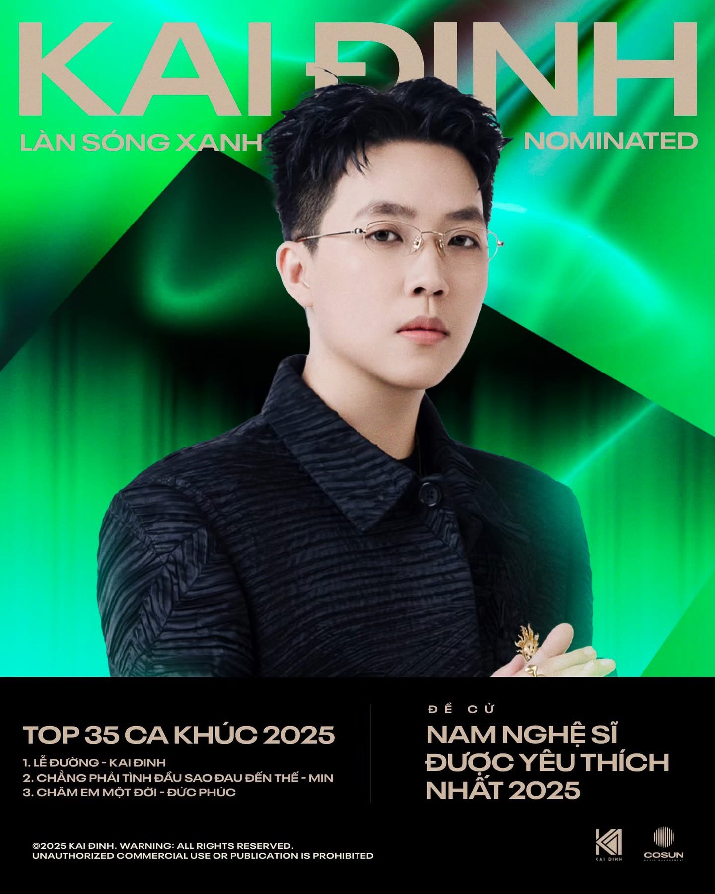 Nhạc sĩ Kai Đinh được đề cử giải Nam ca sĩ được yêu thích nhất tại lễ trao giải Làn Sóng Xanh lần thứ 28 - Ảnh: Làn Sóng Xanh