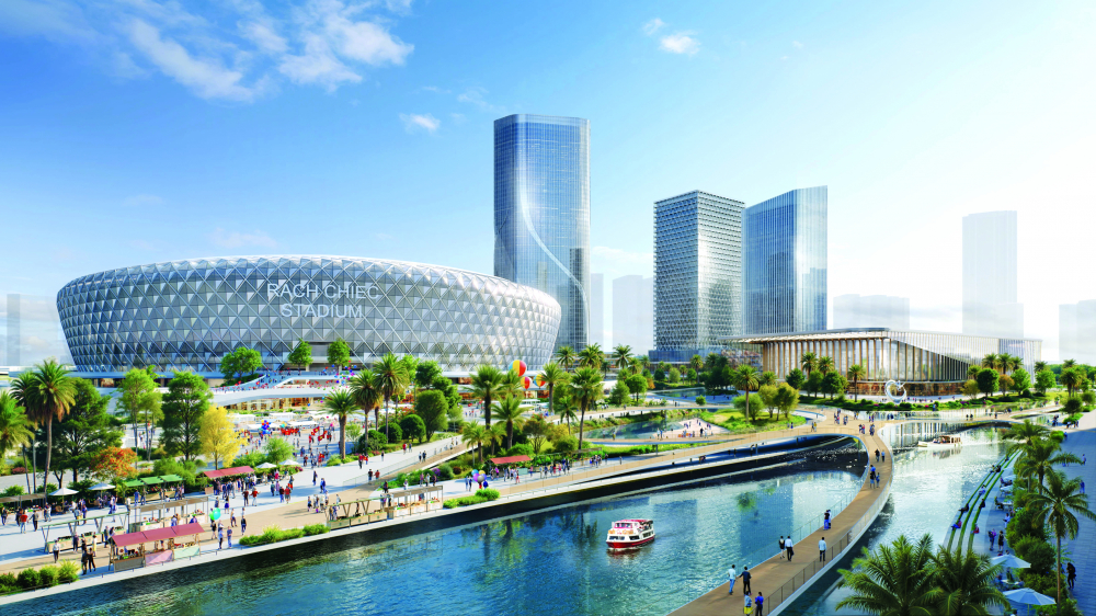 TPHCM đặt mục tiêu phấn đấu đến năm 2045 thuộc nhóm 100 đô thị có chất lượng sống tốt nhất thế giới, là trung tâm kinh tế - tài chính - dịch vụ - giáo dục - y tế của châu Á. Trong ảnh: Phối cảnh khu liên hợp thể thao Rạch Chiếc  vừa động thổ ngày 15/1 nhằm chào mừng Đại hội Đại biểu toàn quốc lần thứ XIV của Đảng - Nguồn ảnh: SGCC