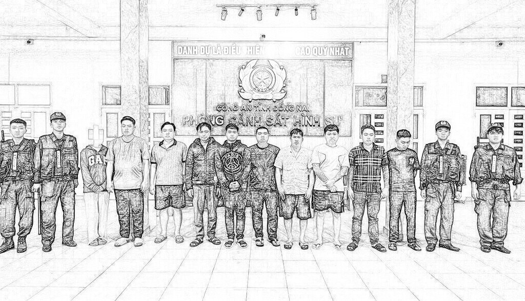 Các đối tượng thời điểm bị bắt. Ảnh: CA