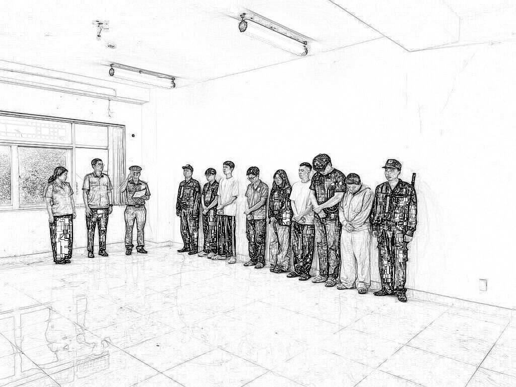 Các đối tượng tại cơ quan điều tra. Ảnh: CA