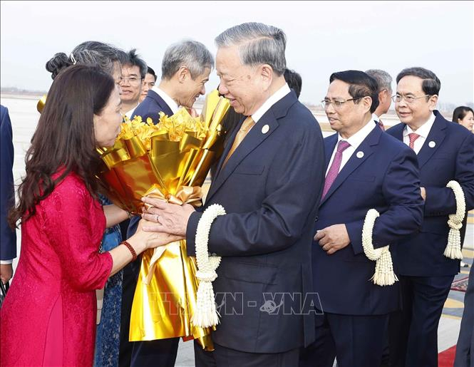 Lễ đón Tổng Bí thư Tô Lâm tại Sân bay Quốc tế Techo. Ảnh: Thống Nhất/TTXVN