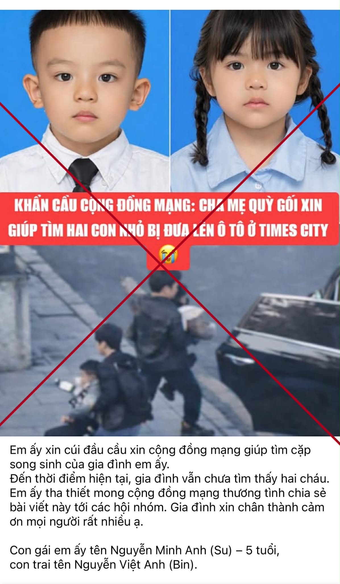 Thông tin bắt cóc trẻ em sai sựu thật đang được lan truyền trên MXH. 