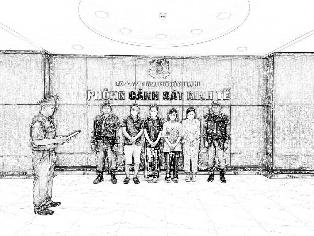 Các đối tượng thời điểm bị bắt. Ảnh: CA