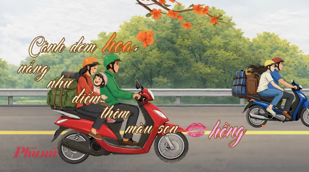 Xuân vui đất Việt với hình ảnh đồ họa vui tươi và lời bài hát - Ảnh chụp màn hình