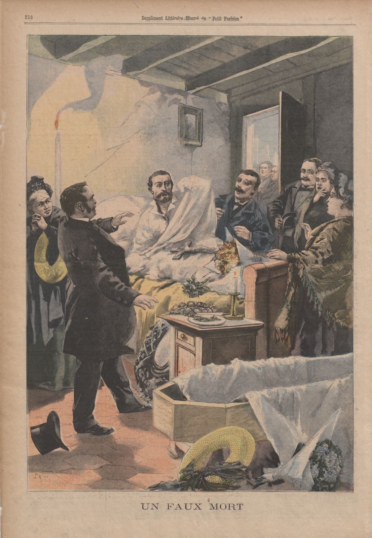 “Cơn ác mộng” bị chôn sống ám ảnh lịch sử một thời Tranh minh họa có tên “Một cái chết giả” đăng trên Le Petit Parisien, tờ báo nổi tiếng vào thế kỉ XIX của Pháp. Tranh xuất hiện trong một bài viết thảo luận về nỗi sợ bị chôn sống của công chúng thời bấy giờ. (Ảnh: HistoireBNF)