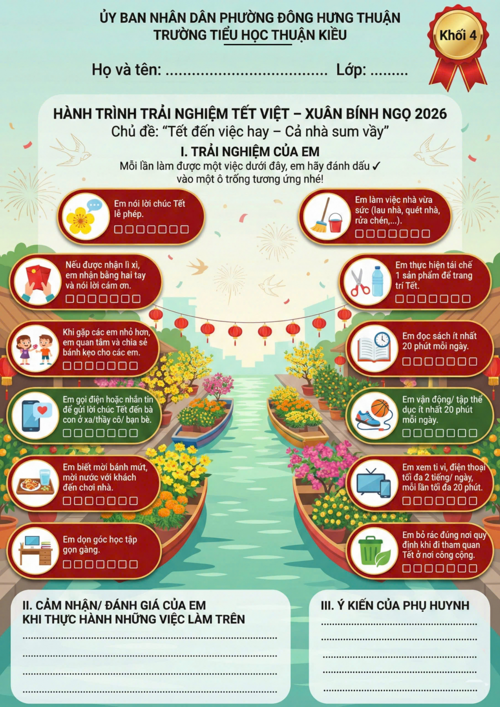 Một số phiếu bài tập của học sinh Trường tiểu học Thuận Kiều