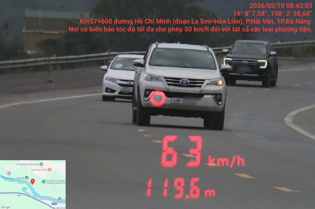 CSGT phát hiện nhiều trường hợp vượt tốc độ tối đa 50km/g trên cao tốc La Sơn-Hoà Liên_Ảnh: CSGT Đà Nẵng.