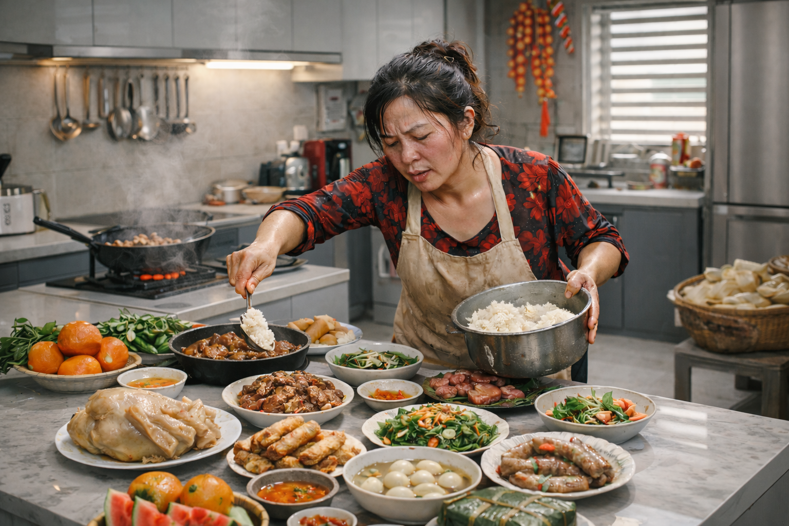 Tết trở thành cuộc chiến mới của những người phụ nữ trong căn bếp - Ảnh: AI