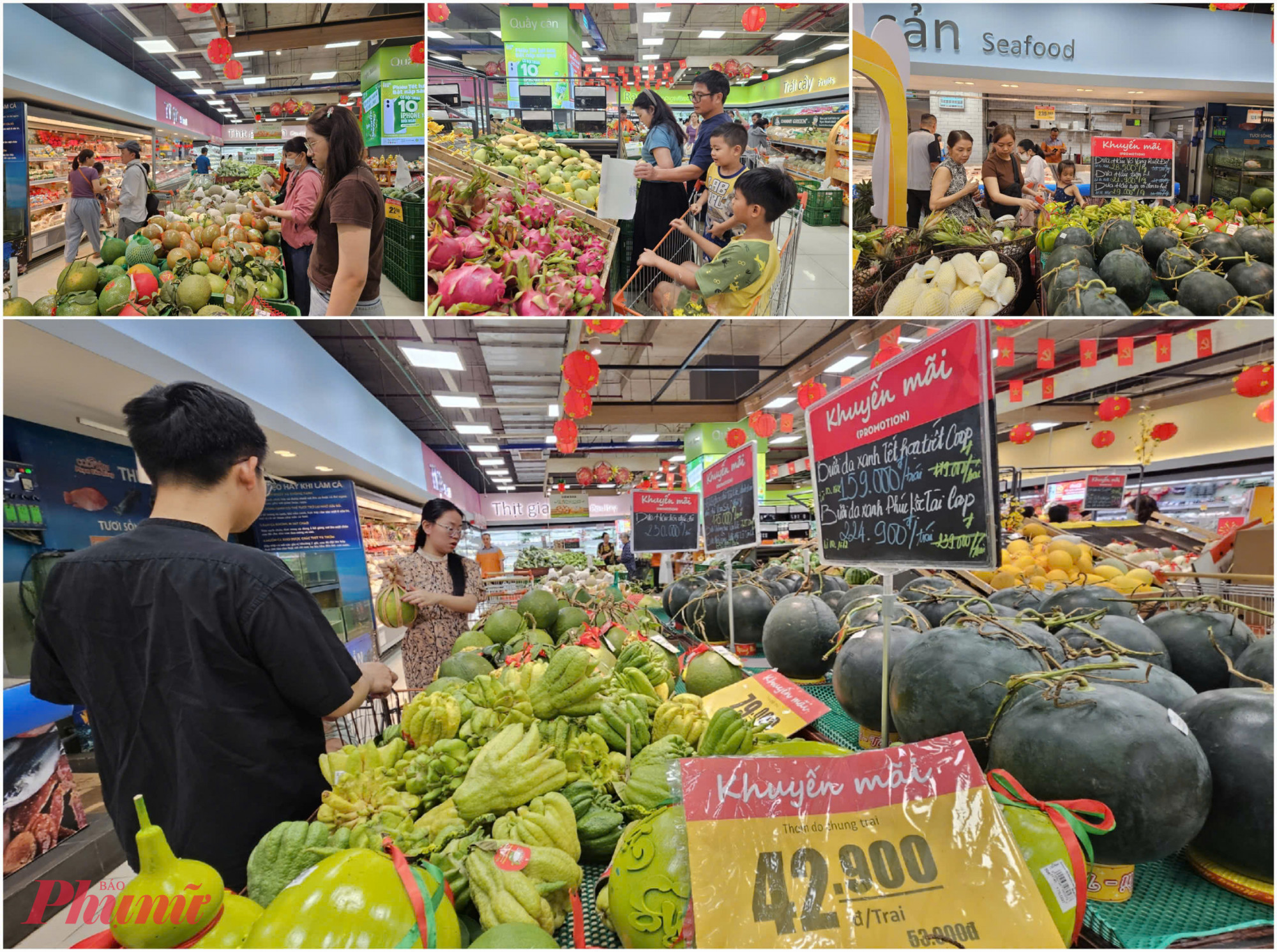 Ghi nhận tại siêu thị Co.opXtra Phạm Văn Đồng (phường Hiệp Bình, TPHCM) trong chiều 15/2 (tức 28 tháng Chạp), lượng khách đến mua sắm tăng gấp đôi so với ngày thường