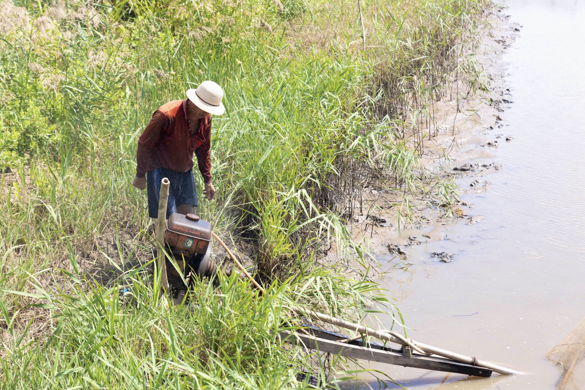 Máy bơm nước sẳn sàng cho mùa tát đìa ăn tết. Ảnh BPN