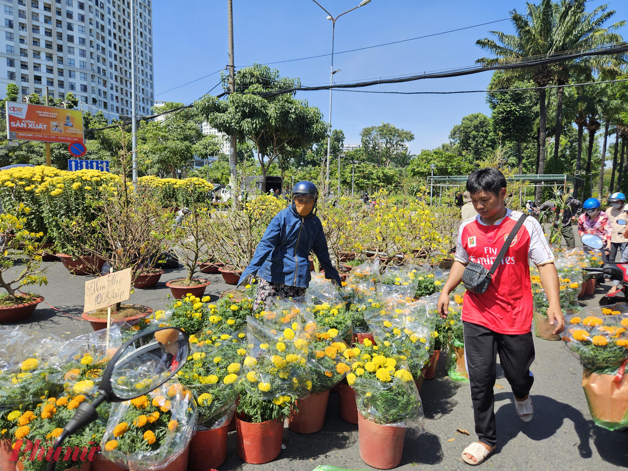 Đây cũng là loại hoa được người dân mua nhiều. Ở nhiều điểm bán, tới trưa 16/2 chỉ còn lại số lượng ít hoa cúc.