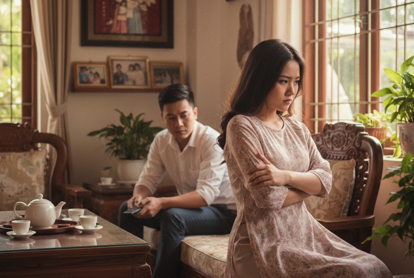 Dù chẳng vất vả là bao, nhưng vợ tôi luôn phàn nàn, bực bội mỗi mùa tết (ảnh tạo bởi AI)