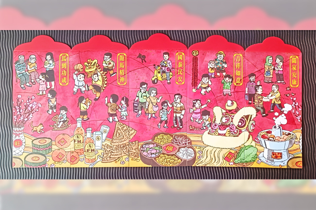 Lefty nói rằng bức tranh từ 5 thiết kế lì xì tượng trưng cho hy vọng rằng những truyền thống tết Nguyên đán sẽ trường tồn qua nhiều thế hệ - Ảnh: Julian 'Lefty' Kam