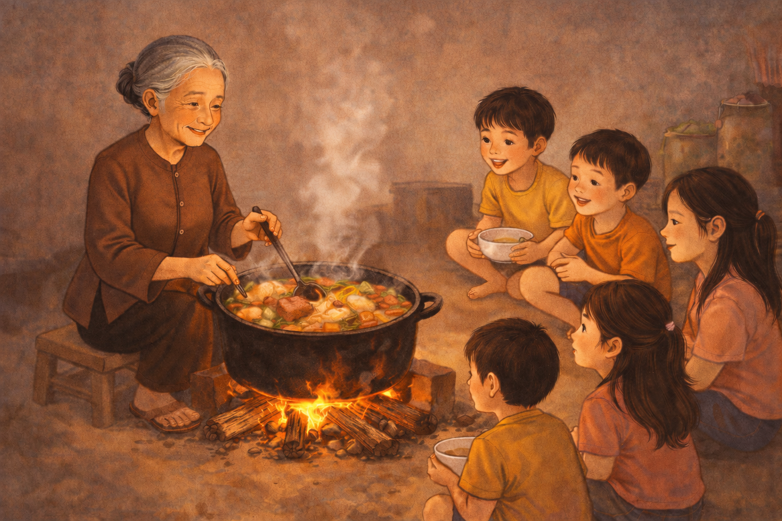 Mỗi mùa tết về, tôi vẫn thèm được ngồi chồm hổm bên bếp lửa ngày xưa, chờ nồi xà bần sôi lục bục