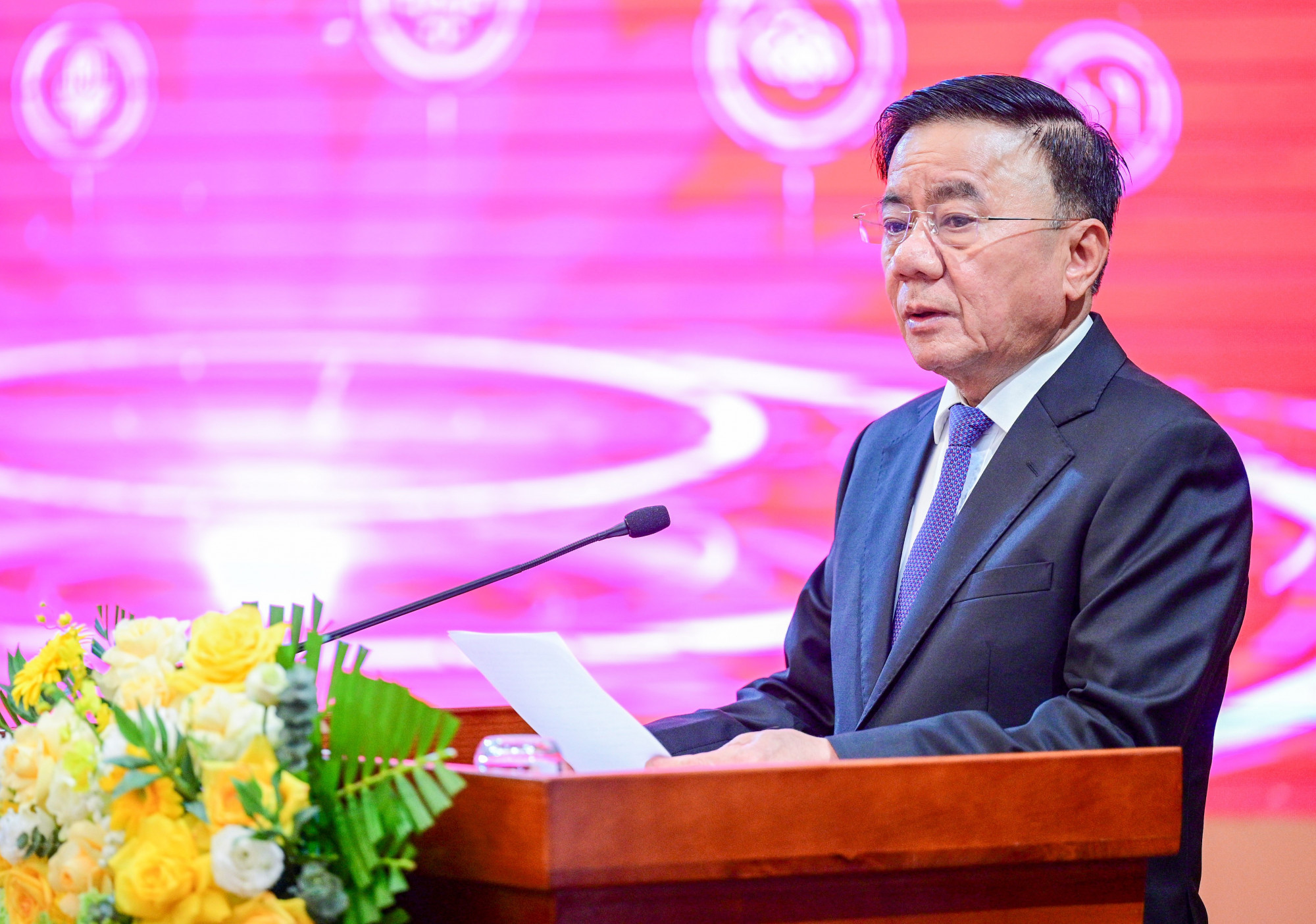 Ông Trần Cẩm Tú - Thường trực Ban Bí thư, Trưởng ban Tổ chức Trung ương - phát biểu tại lễ ra mắt ứng dụng di động Tuyên giáo và Dân vận - Ảnh: T.X.