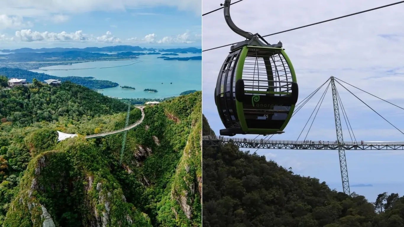 Cáp treo Langkawi, Kedah, Malaysia nối Oriental Village ở Teluk Burau với đỉnh Gunung Machinchang.Trên đường đi, bạn sẽ lướt nhẹ trên những tảng đá lâu đời nhất hành tinh - hơn 550 triệu năm, chiêm ngưỡng những vách đá của núi Machinchang, hệ động thực vật quý hiếm và những chóp đá cao chót vót.