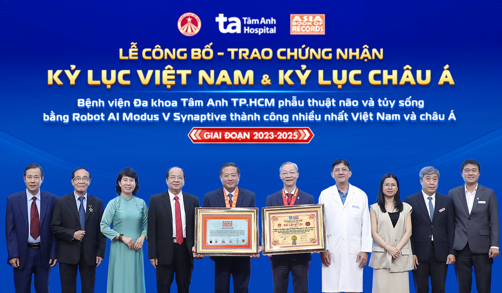 BVĐK Tâm Anh TPHCM trở thành đơn vị đầu tiên tại Việt Nam đạt cùng lúc hai kỷ lục giá trị từ Tổ chức Kỷ lục châu Á (Asia Book of Records) và Tổ chức Kỷ lục Việt Nam (VietKings) - Ảnh: BVĐK Tâm Anh