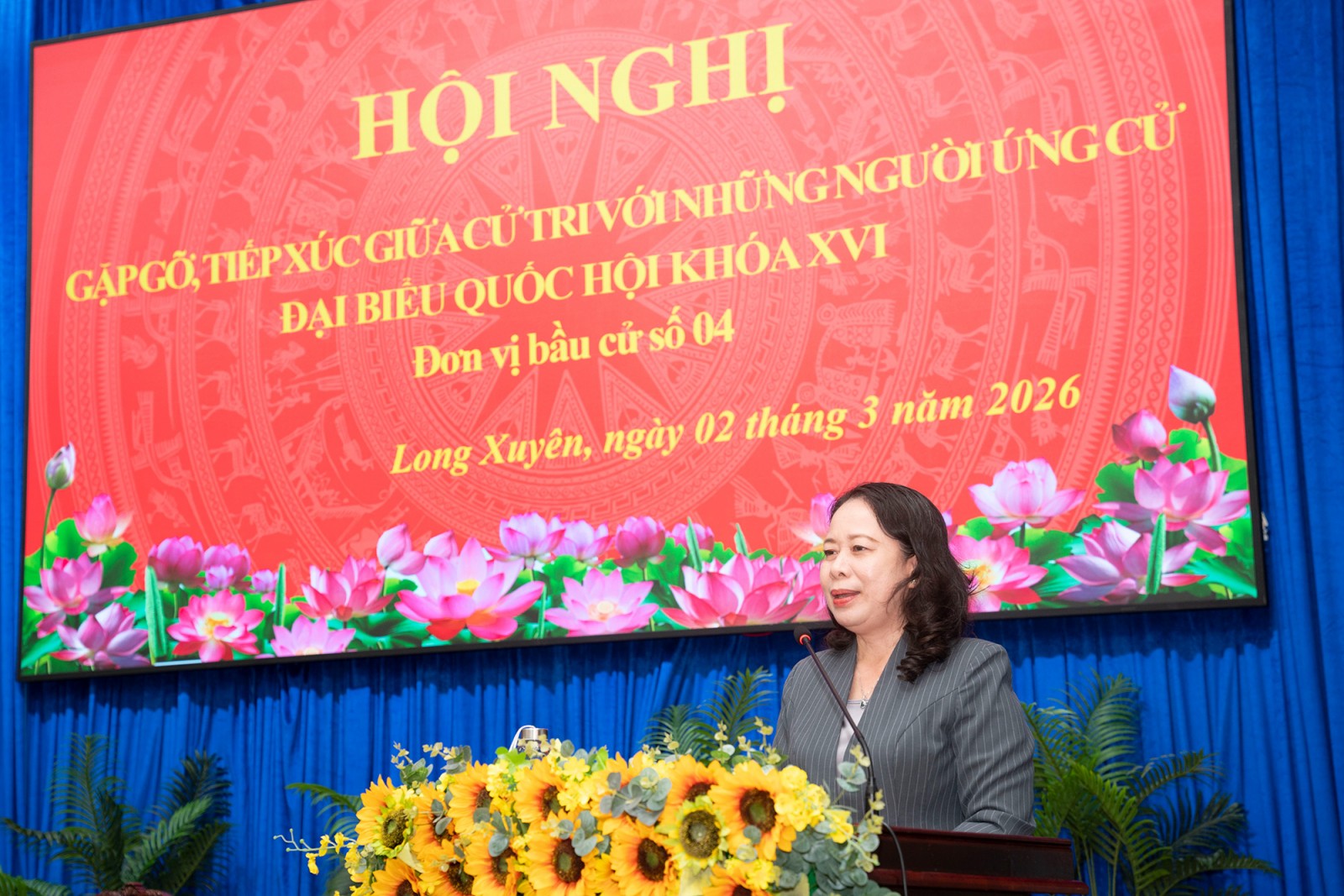 Bí thư Trung ương Đảng, Phó Chủ tịch nước, Phó Chủ tịch Hội đồng bầu cử Quốc gia Võ Thị Ánh Xuân trình bày chương trình hành động