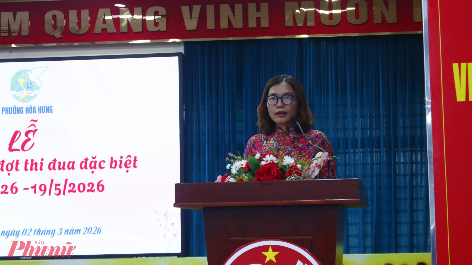 bà Ngô Thị Quế Băng – Phó chủ tịch Ủy ban MTTQ Việt Nam phường, Chủ tịch Hội LHPN phường Hòa Hưng - phát động thi đua