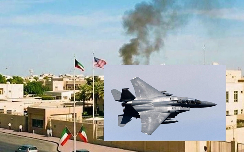 Khói bốc lên tại khu vực đại sứ quán Mỹ tại Kuwait - Ảnh: FARS