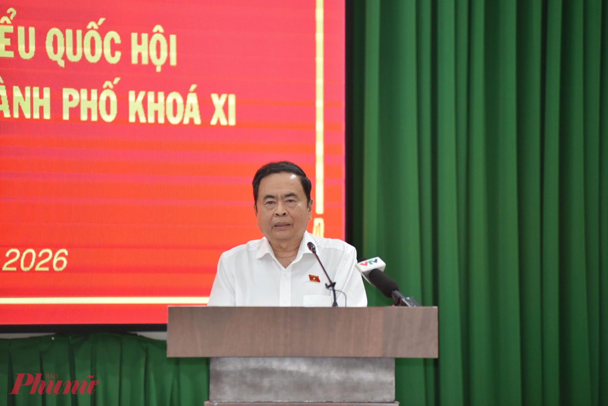 Chủ tịch Quốc hội Trần Thanh Mẫn tiếp xúc cử tri vùng đất thép Củ Chi Chủ tịch Quốc hội Trần Thanh Mẫn phát biểu trước các cử tri - Ảnh: Thanh Tâm