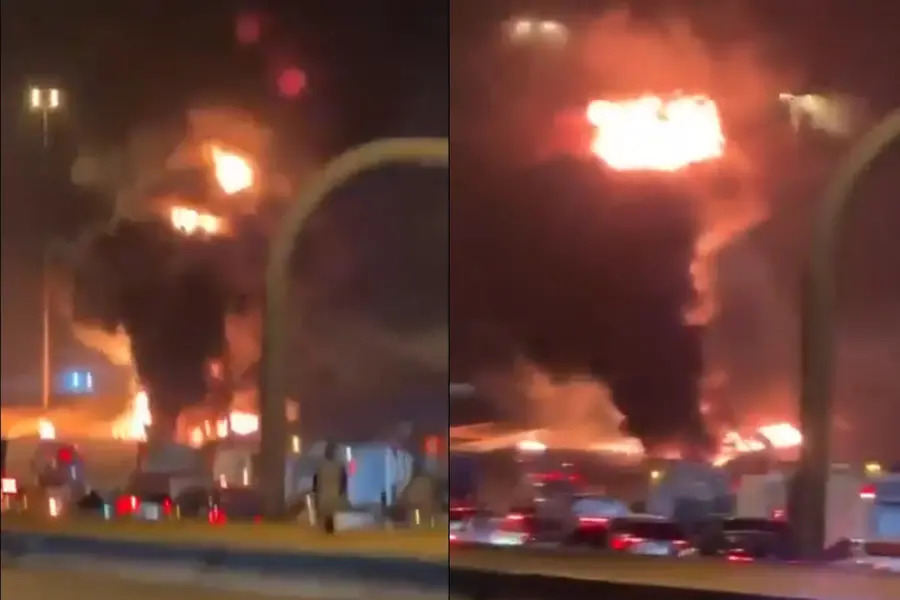 Đám cháy tại khu vực Đại sứ quán Mỹ ở thủ đô Riyadh (Ả Rập Xê Út) - Ảnh: Mathrubhumi