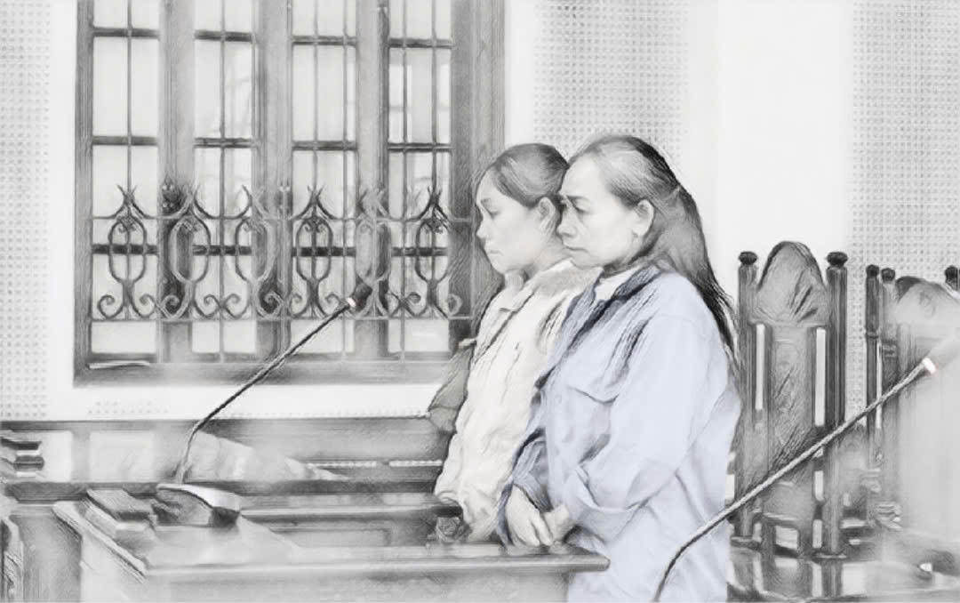 Bị cáo Phượng và Hưng tại phiên tòa - Ảnh: Khánh Trung