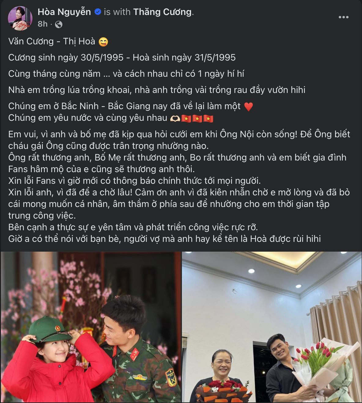 Chia sẻ của Hoà Minzy trên trang cá nhân về một tình yêu bình dị, chân phương khiến đông đảo khán giả dậy sóng ủng hộ - Ảnh: Chụp màn hình