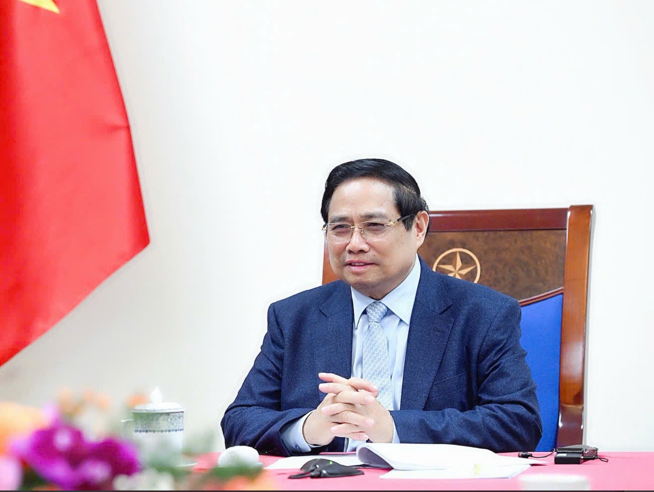 Thủ tướng Chính phủ Phạm Minh Chính điện đàm với Tổng thống Các Tiểu vương quốc Arab thống nhất (UAE) Sheikh Mohammed bin Zayed Al-Nahyan - Ảnh: VGP/Nhật Bắc