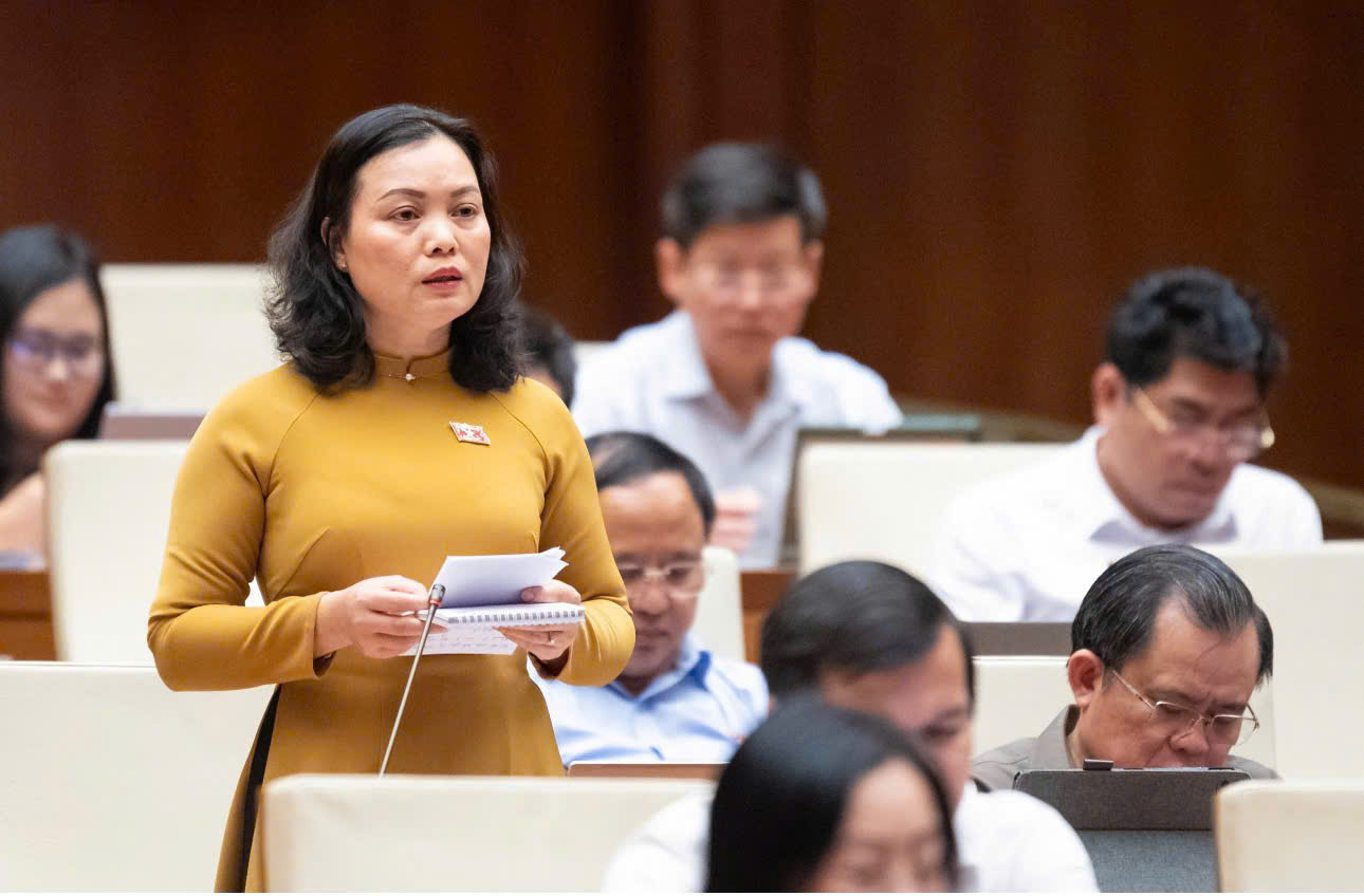 Bà Huỳnh Thị Phúc tham gia thảo luận tại nghị trường, đóng góp ý kiến cho các dự án luật quan trọng - Ảnh: Nhân vật cung cấp