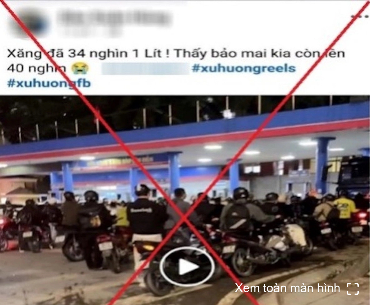 Thông tin sai sự thật đăng tải lên mạng xã hội. Ảnh: Công an cung cấp