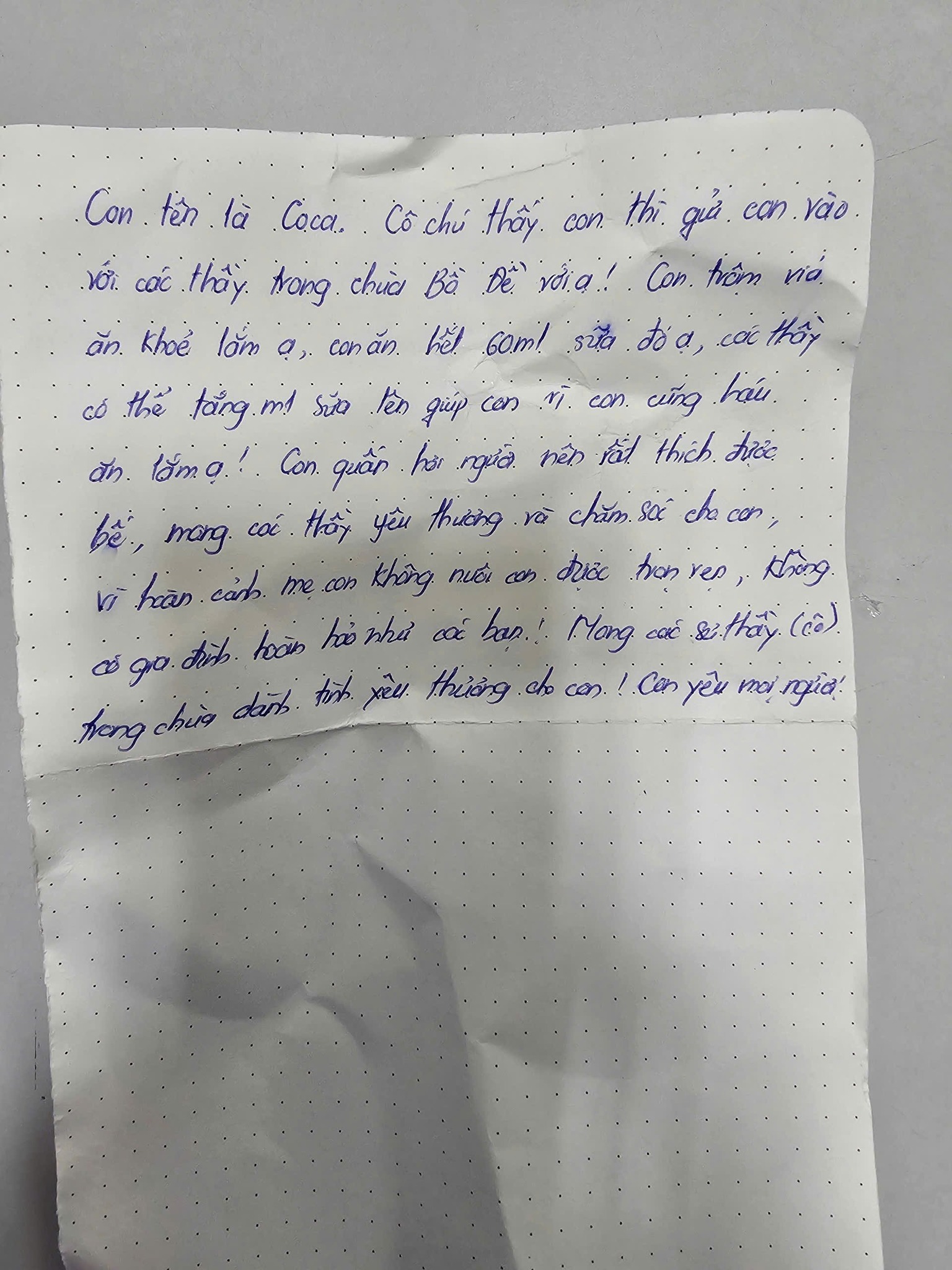 Một bức thư gửi lại cùng em bé bị bỏ rơi...