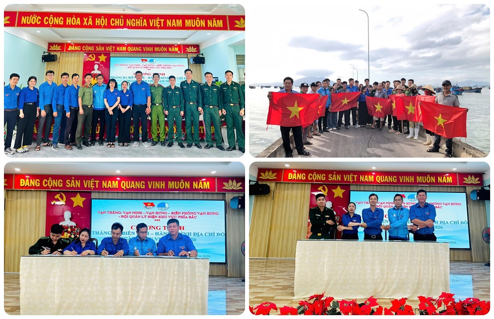 Một số hình ảnh về đại diện Đoàn Thanh niên Công ty Cổ phần Điện lực Khánh Hòa (áo xanh dương) phối hợp với các chi đoàn Đồn Biên phòng phía bắc tỉnh Khánh Hòa trong chương trình “Tháng Ba biên giới - Hành trình địa chỉ đỏ - Ngày đoàn viên” - Ảnh: KHPC