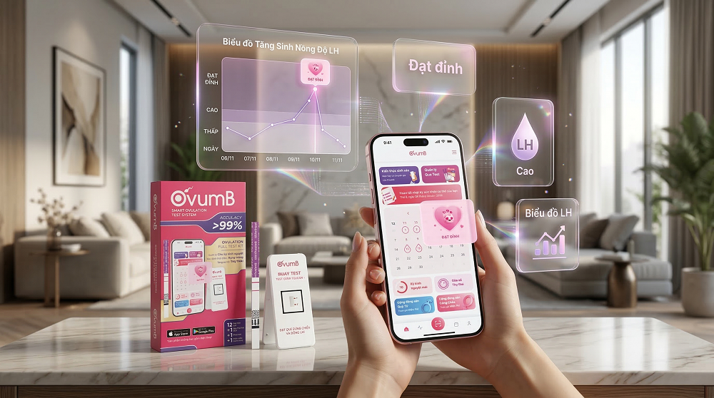 Que thử rụng trứng OvumB tích hợp theo dõi kết quả bằng biểu đồ trên ứng dụng. Số CKQC: 06/CKQC/2025-TMSC