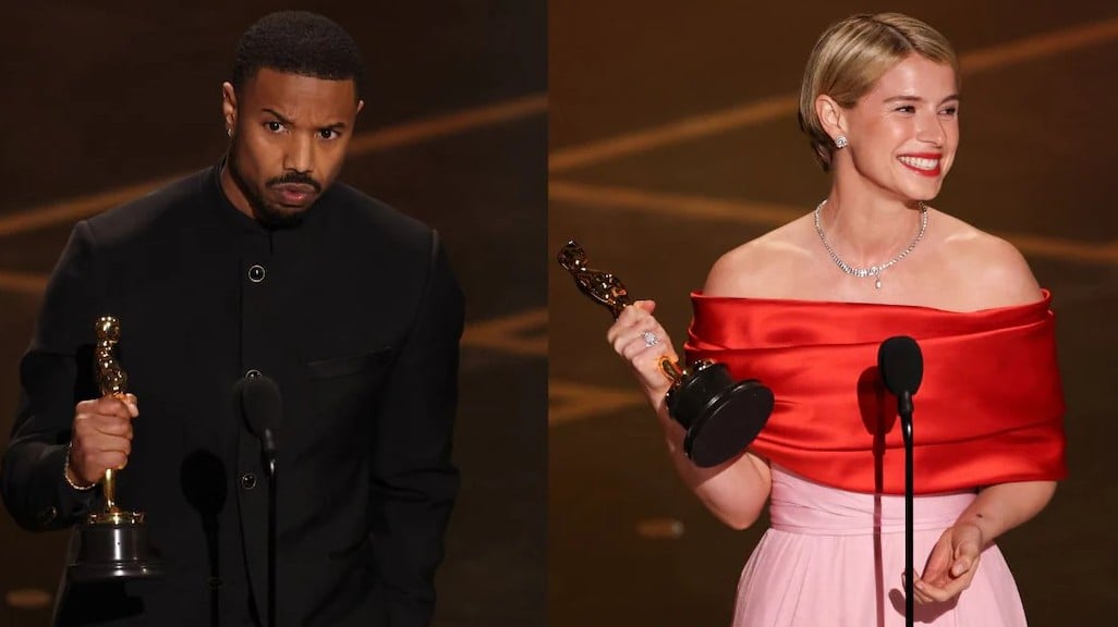 Michael B.Jordan (trái) và Jessie Buckley (phải) thắng giải Nam chính và Nữ chính xuất sắc 