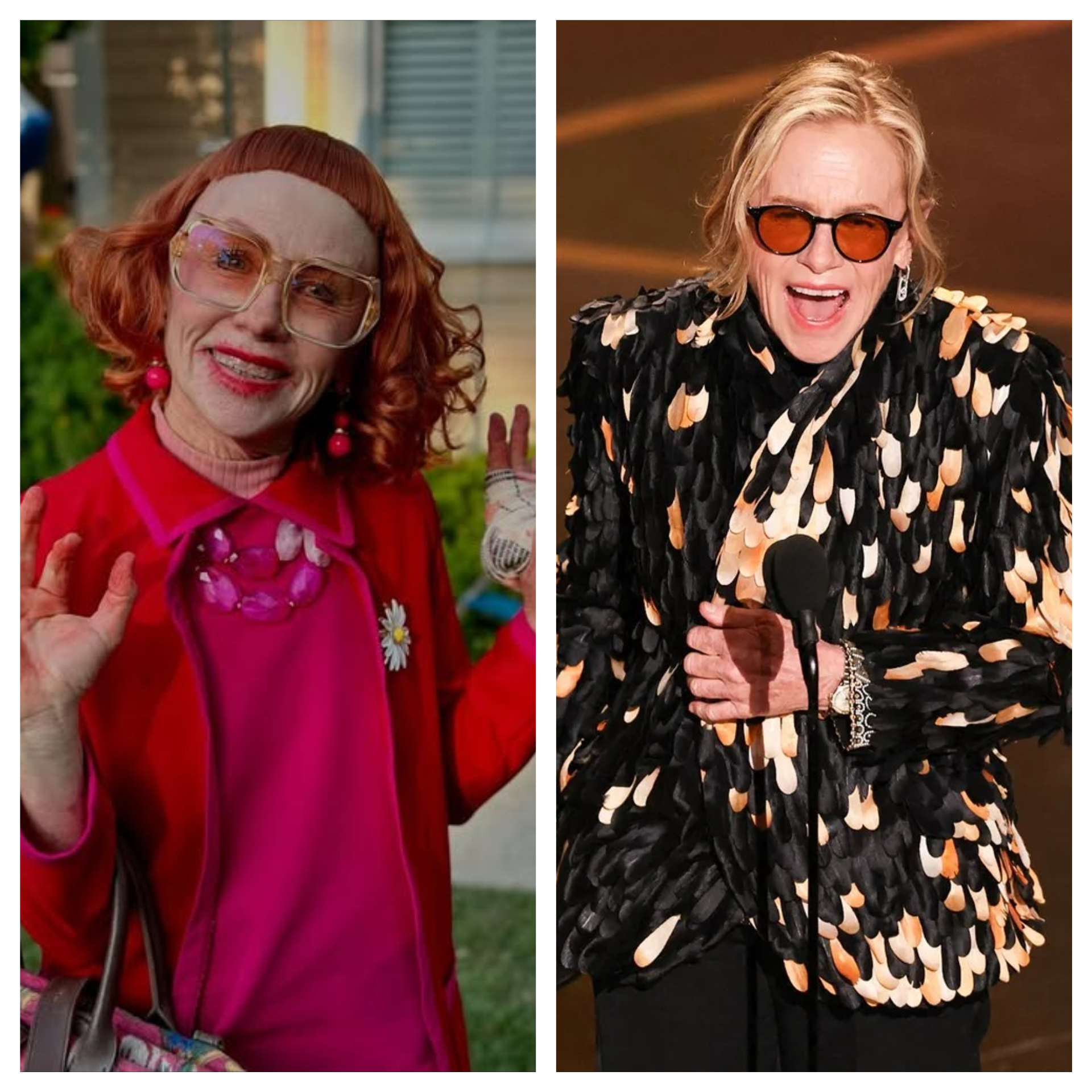 Amy Madigan (phải) nhận Oscar đầu tiên với vai diễn trong phim Weapons (trái)