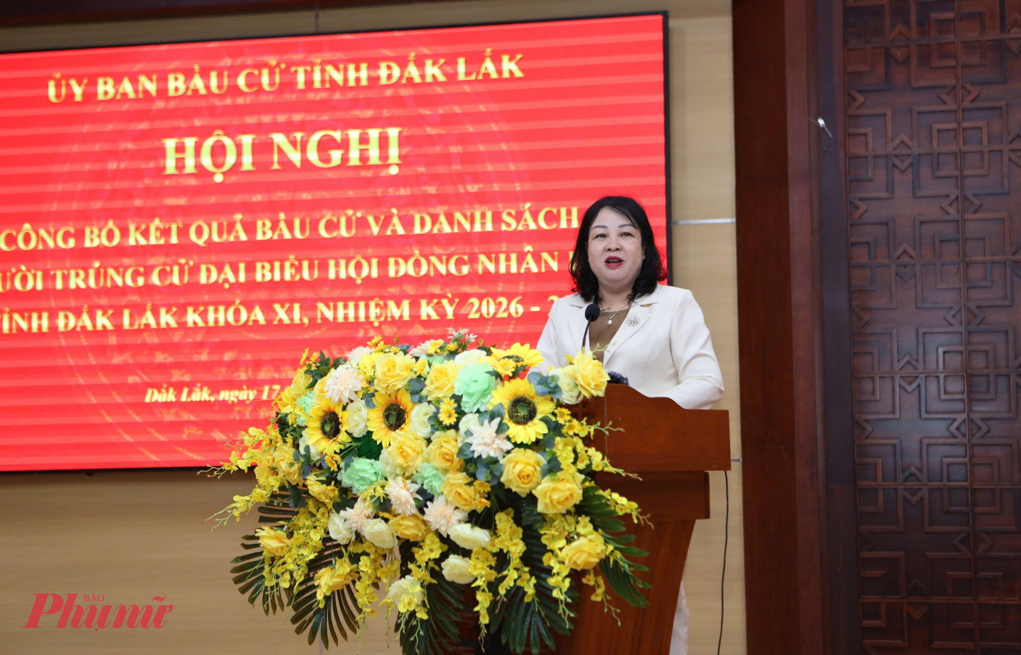 Bà Cao Thị Hòa An phát biểu tại hội nghị 