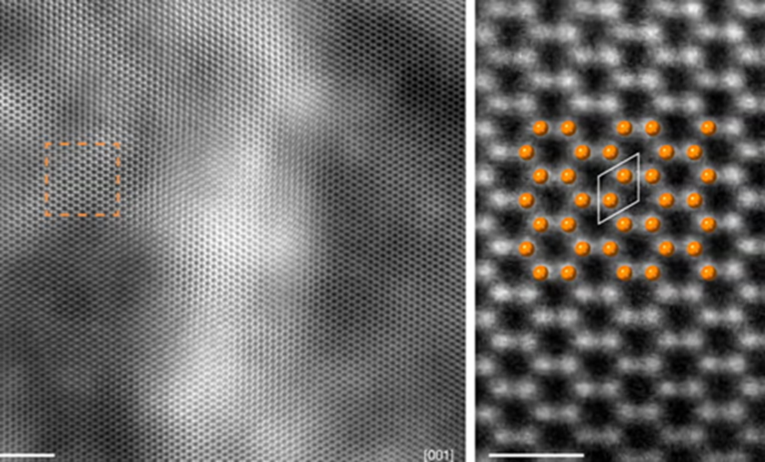 Cấu trúc nguyên tử của kim cương lục giác, với mạng lưới tinh thể hình lục lăng — Ảnh: Nature