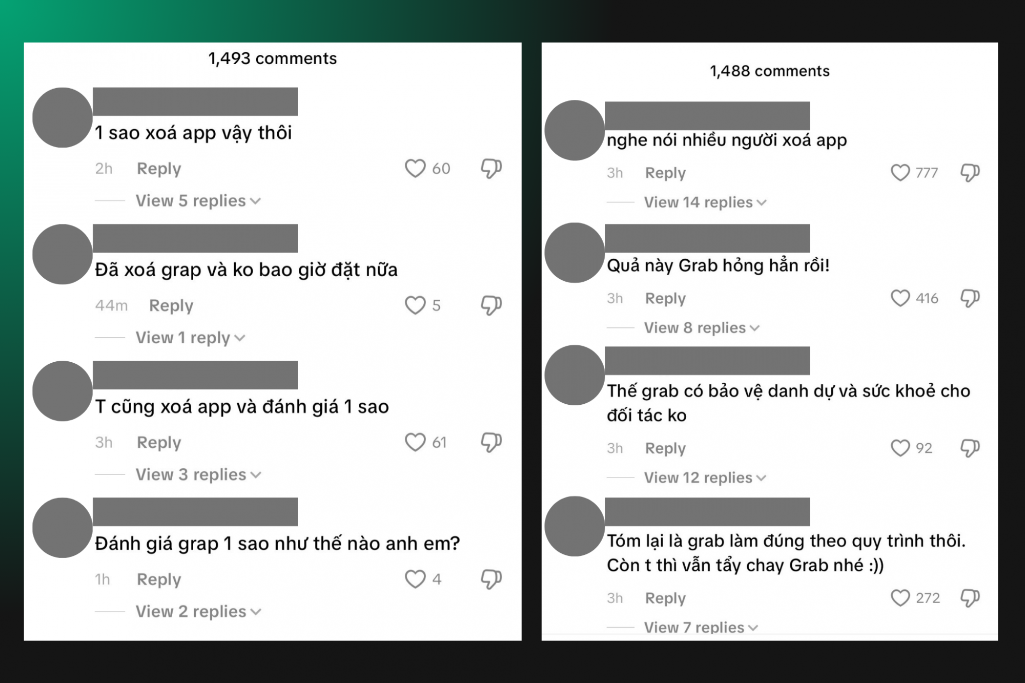 Sau quyết định khoá app tài xế, Grab gặp làn sóng phản đối đông đảo tuyên bố sẽ xoá app từ phía cộng đồng mạng - Ảnh: Chụp màn hình