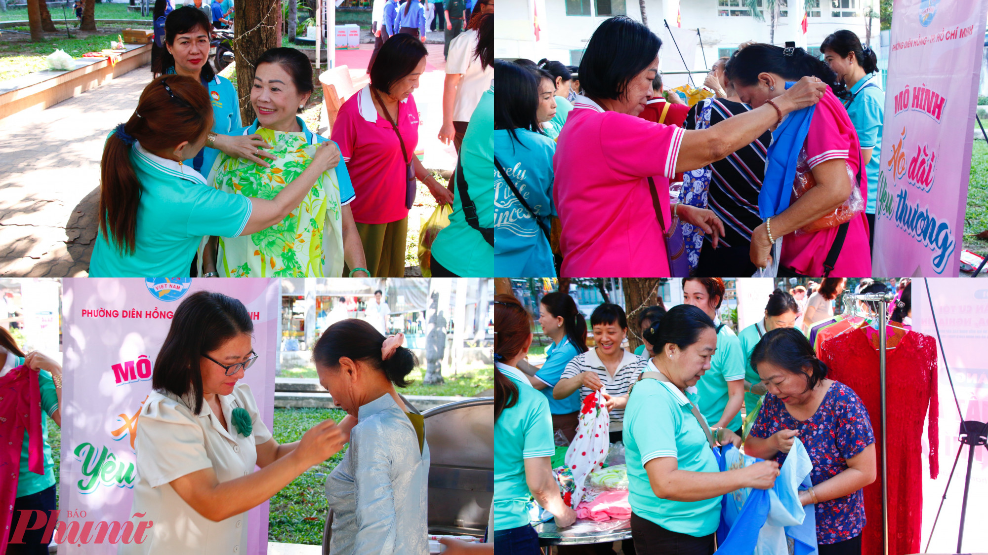  Gian hàng “Áo dài yêu thương” của Hội LHPN phường Diên Hồng thu hút đông đảo người dân đến lựa chọn, nhận quà