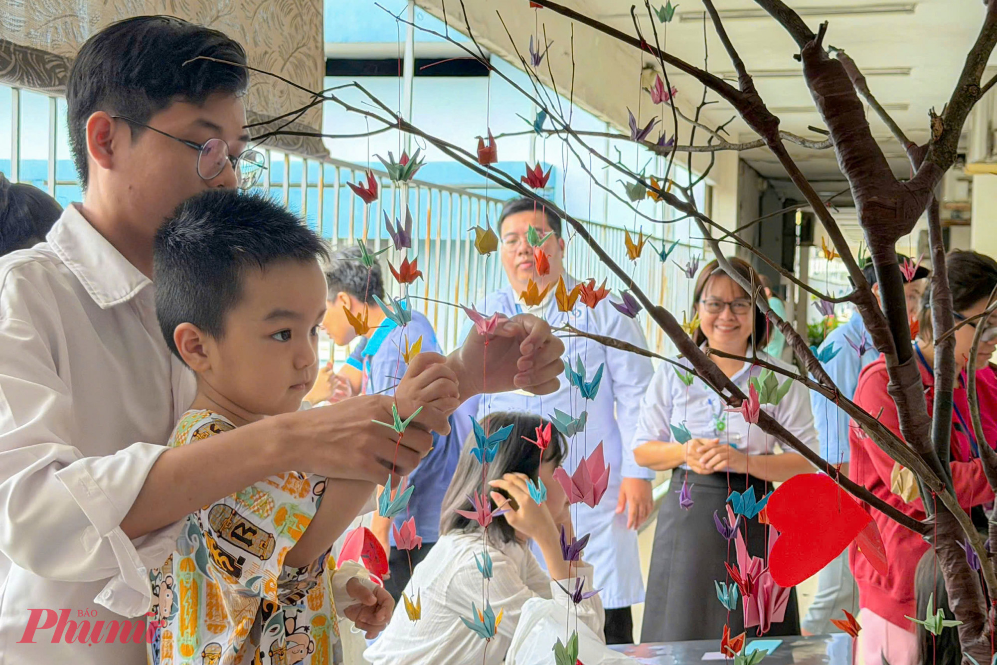 Ngày càng nhiều chú hạc với đủ màu sắc 'chở ước mơ của bệnh nhi đong đưa trong gió